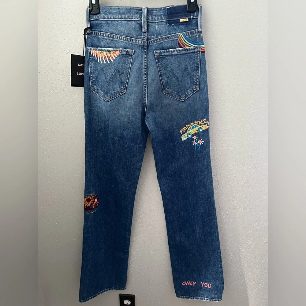 Mother The Rambler Sneak Embroidered Jeans in Running With Scissors Size 24 New - Picture 4 of 15
